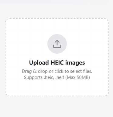 Upload interface for online HEIC to PDF converter tool