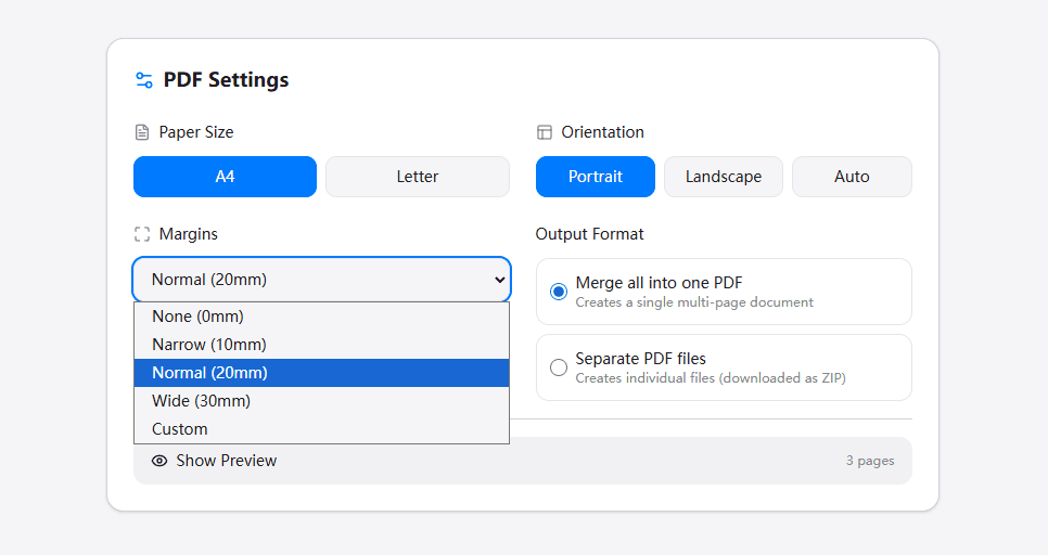 Customize settings like paper size for the HEIC to PDF output