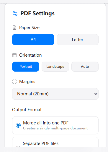 Customize settings like paper size for the HEIC to PDF output